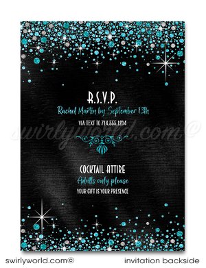 Forty 40 & Fabulous Glamorous Glitter Over the Hill Birthday Digital Invitation Set