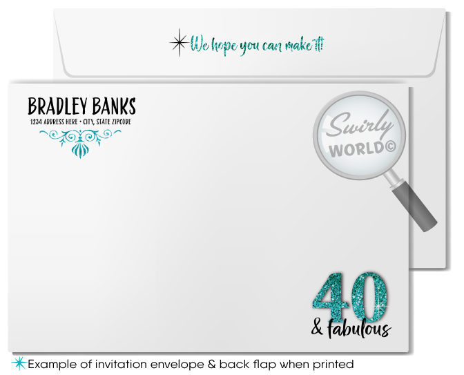 Forty 40 & Fabulous Glamorous Glitter Over the Hill Birthday Digital Invitation Set
