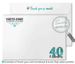 Turquoise Blue and Silver Glitter Forty 40 and Fabulous Printed Birthday Invitations
