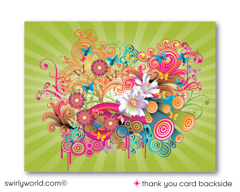 Groovy Psychedelic Hippie Chic Bohemian Gender Neutral Baby Shower Invitation Bundle