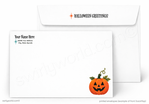 Whimsical Haunted House Business Halloween Greeting Card - Trick-or-Treaters & Moonlit Scene