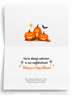 Realtor-Themed Halloween Greeting Card - Haunted House, Pumpkins & Ghosts Design