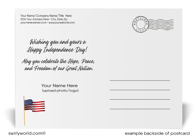 Neighborhood of Houses with Fireworks American Flag 4th of July Postcards for RealtorsNeighborhood of Houses with Fireworks American Flag 4th of July Postcards for Realtors