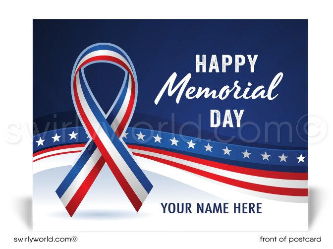 Patriotic American Red, White, and Blue Ribbon Honor Veterans Memorial Day Postcards