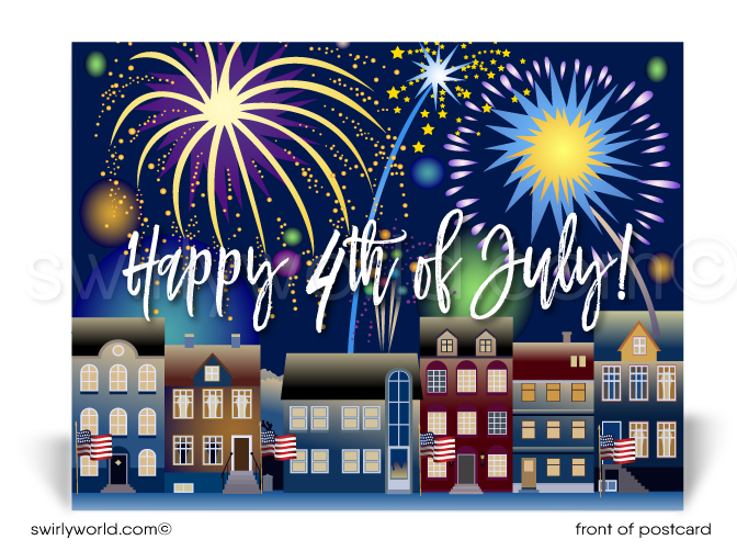 Patriotic Neighborhood of Houses Celebrating the 4th of July Postcards for Realtors®