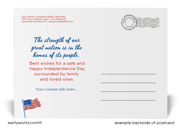 Patriotic Traditional American House Decorated for July 4th Celebration Postcards for Realtors