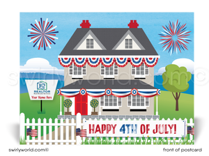 Patriotic Traditional American House Decorated for July 4th Celebration Postcards for Realtors