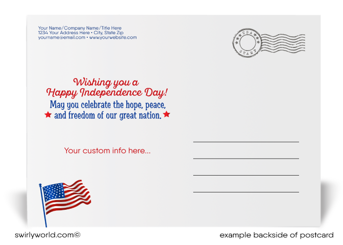 Vintage Patriotic Red, White, and Blue Retro Stars July 4th Postcards for Business