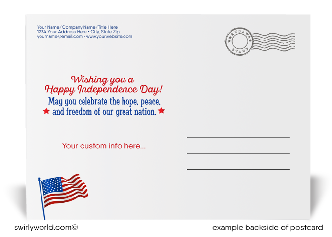 Vintage Patriotic Red, White, and Blue Retro Stars July 4th Postcards for Business
