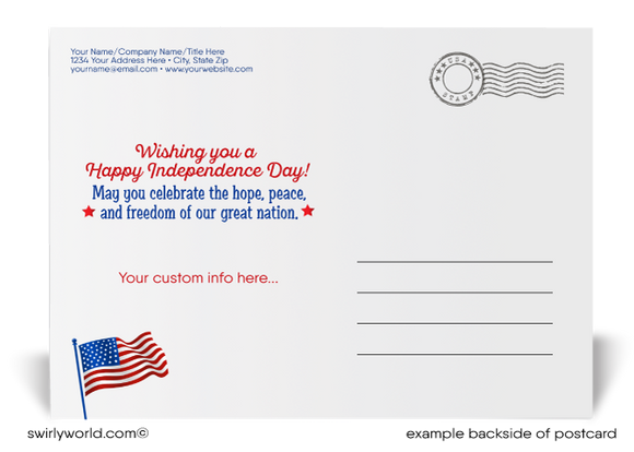Vintage Patriotic Red, White, and Blue Retro Stars July 4th Postcards for Business