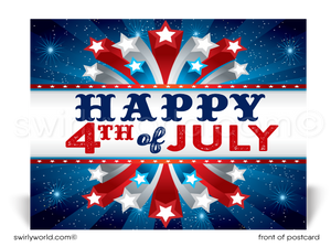 Vintage Patriotic Red, White, and Blue Retro Stars July 4th Postcards for Business