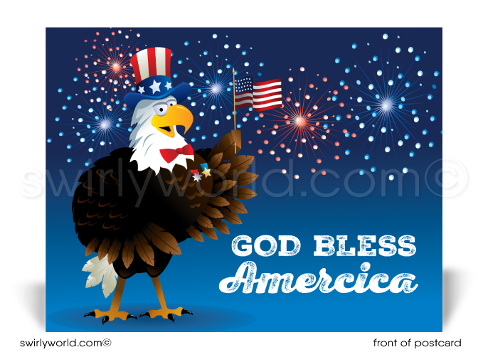 Uncle Sam American Bald Eagle Cartoon 4th of July God Bless America Postcards