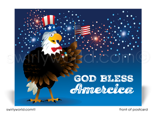 Uncle Sam American Bald Eagle Cartoon 4th of July God Bless America Postcards