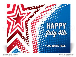 Patriotic Star Red, White, and Blue Happy 4th of July Independence Day Postcards