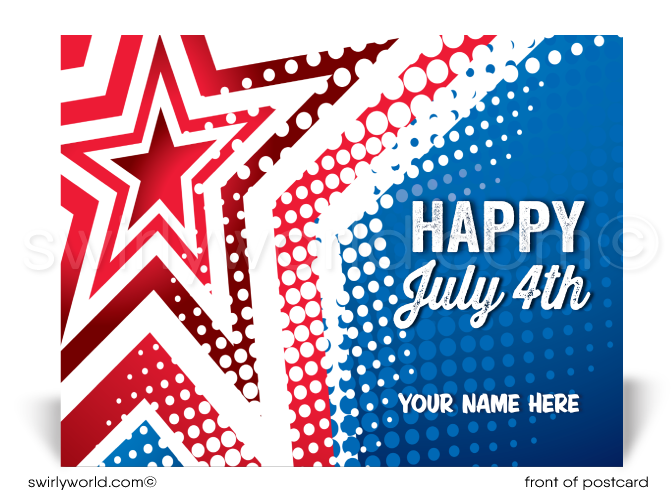 Patriotic Star Red, White, and Blue Happy 4th of July Independence Day Postcards