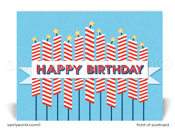 Retro Modern Happy Birthday America Patriotic Independence Day July 4th Postcards