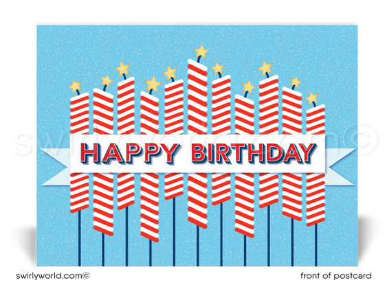 Retro Modern Happy Birthday America Patriotic Independence Day July 4th Postcards