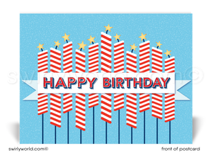 Retro Modern Happy Birthday America Patriotic Independence Day July 4th Postcards