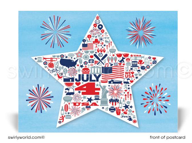 Happy 4th of July Patriotic Retro Modern Star American Independence Day Postcards