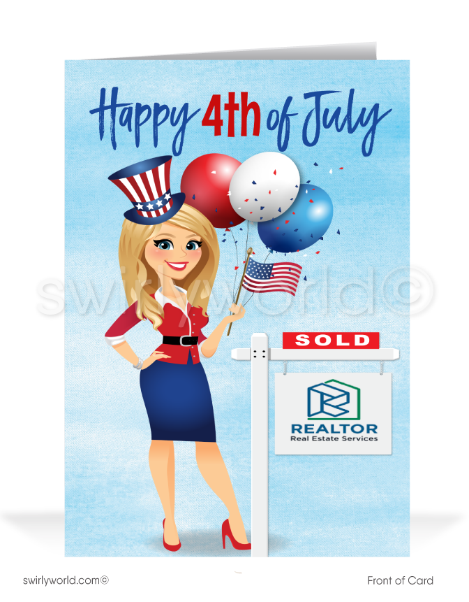 Patriotic 4th of July Greeting Cards for Realtors® – Customizable with Name & Logo
