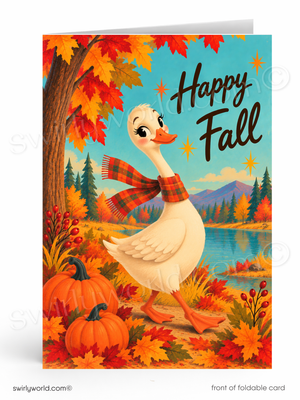 Happy 1950s Style Fall Goose Retro Autumn Greeting Card