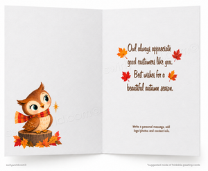 Happy Fall Owl Autumn Retro Greeting Card