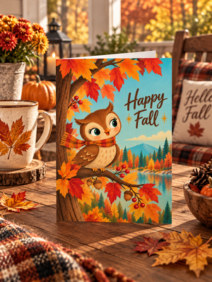 Happy Fall Owl Autumn Retro Greeting Card