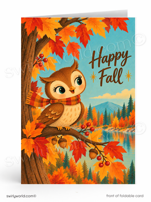 Happy Fall Owl Autumn Retro Greeting Card