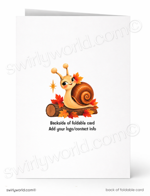 Happy Fall Snail on Mushroom Retro Greeting Card