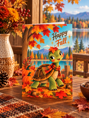 Happy Fall Turtle Autumn Greeting Card