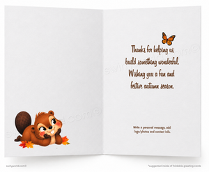 Happy Fall Y’all Beaver Autumn Greeting Card
