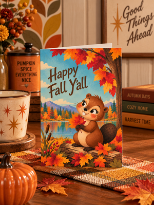 Happy Fall Y’all Beaver Autumn Greeting Card