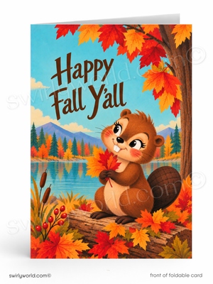 Happy Fall Y’all Beaver Autumn Greeting Card