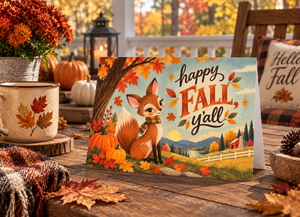 Happy Fall Y’all Fox Pumpkin Patch Greeting Card