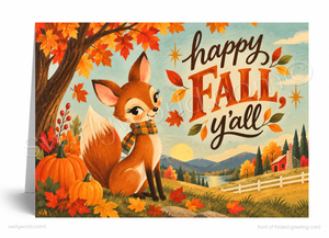 Happy Fall Y’all Fox Pumpkin Patch Greeting Card