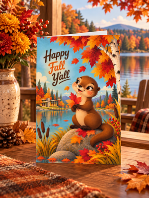 Happy Fall Y’all Otter Autumn Retro Greeting Card