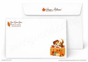 "Happy Fall Y'all" Printed Greeting Card - Autumn Leaves & Pumpkin Design