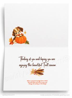 "Happy Fall Y'all" Printed Greeting Card - Autumn Leaves & Pumpkin Design