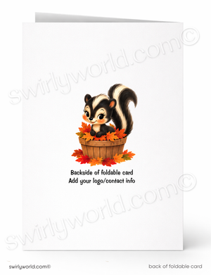 Retro Fall Greeting Card, Skunk Pumpkin Patch Happy Fall Print Art