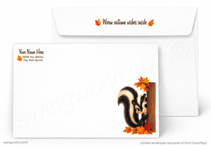 Retro Fall Greeting Card, Skunk Pumpkin Patch Happy Fall Print Art
