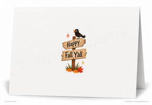 Whimsical Halloween Greeting Card - Autumn Tree & Pumpkin Swing Design