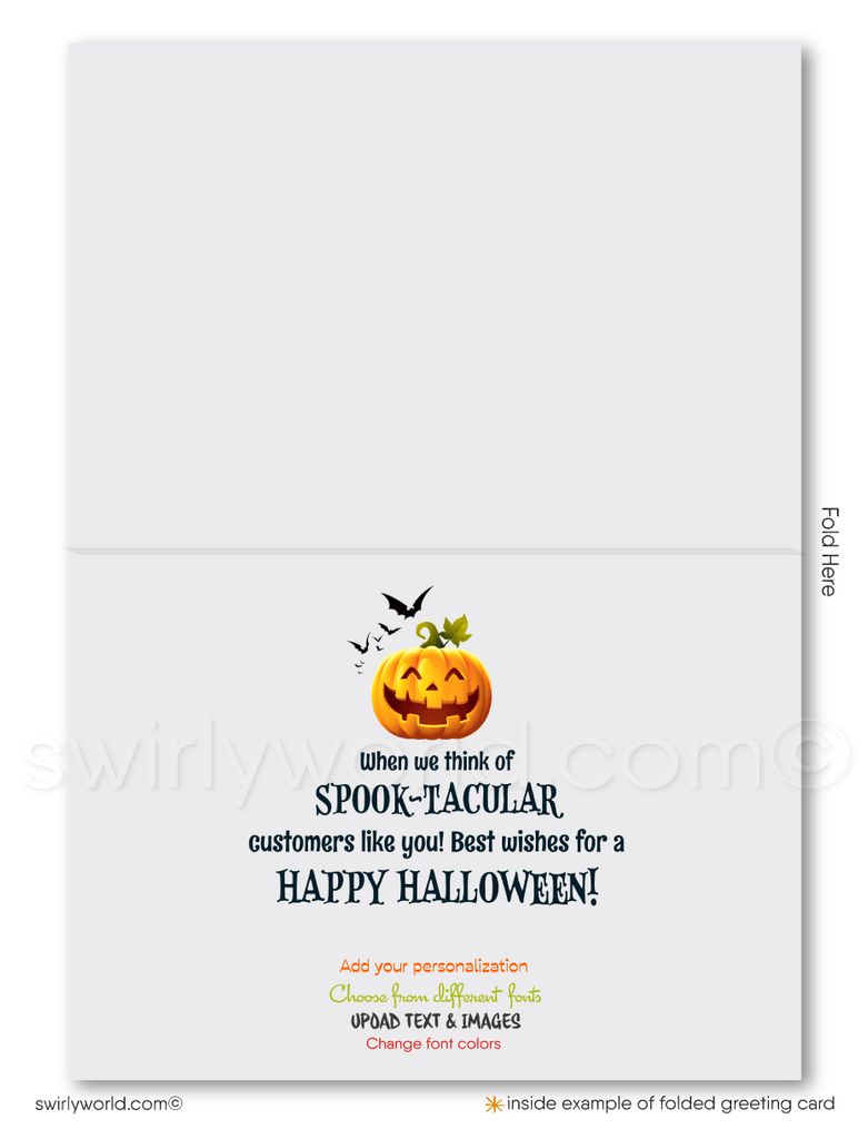 Product Title: "We All Light Up" Happy Halloween Greeting Card - Jack-o'-Lantern & Haunted Mansion Design