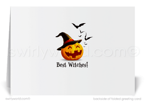 Product Title: "We All Light Up" Happy Halloween Greeting Card - Jack-o'-Lantern & Haunted Mansion Design