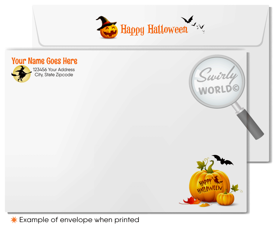 Digital Business Printed Halloween Greeting Cards "We All Light Up" Pumpkin Patch