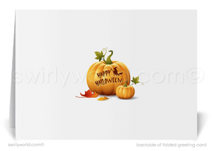 Pumpkin Patch Scarecrow Bats Fall Autumn Printed Happy Halloween Cards for Business