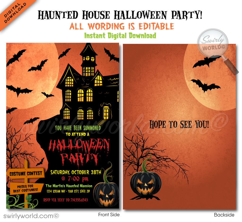 Child-Friendly Haunted House Halloween Birthday Party Invitation Digital Download