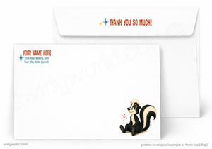 Envelopes with a skunk illustration and 'Thank you so much!' text on a white background
