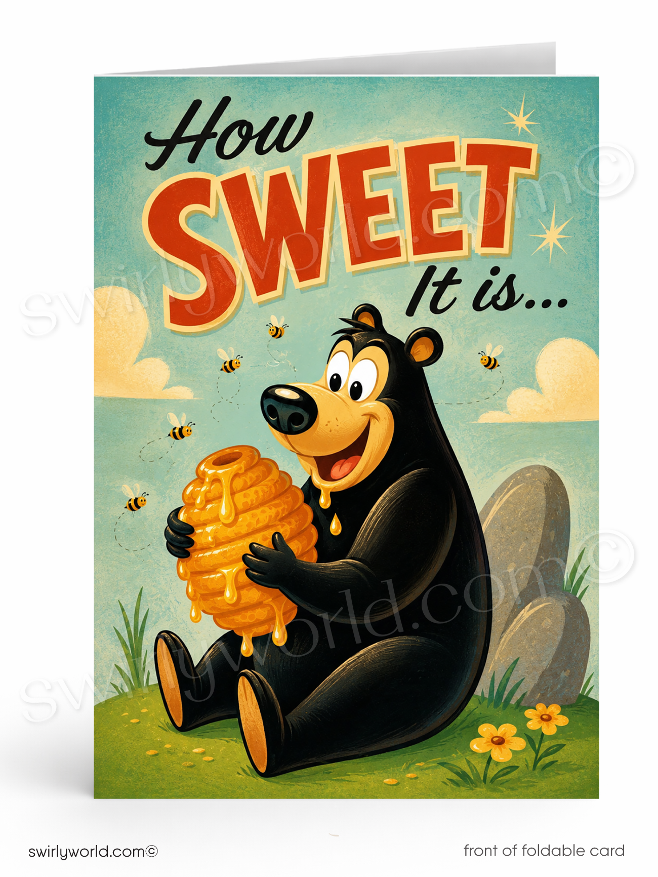 How Sweet It Is Retro Bear Business Thank You Greeting Card