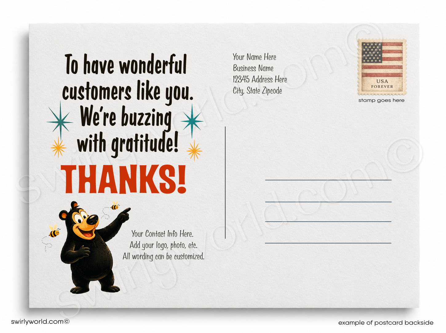 How Sweet It Is Retro Bear Funny Business Thank You Postcard
