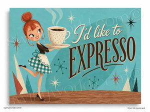 Retro Coffee Business Thank You Postcard | I’d Like to Expresso